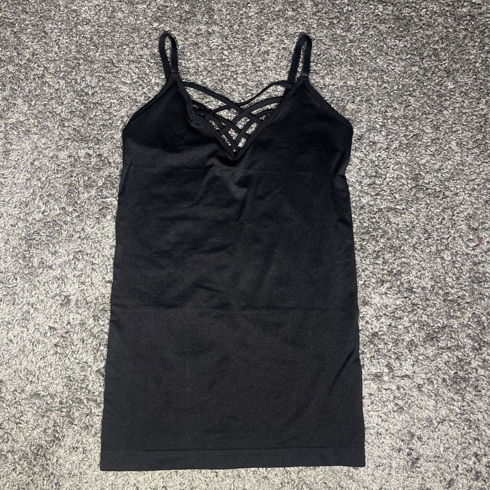 Zenana Tank Top, Criss Cross V Neck Adjustable Straps Black S/M